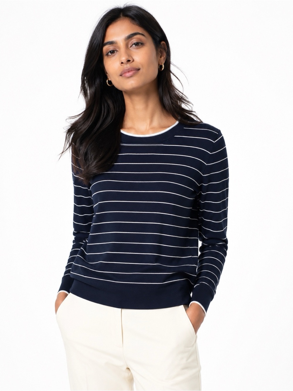 Banana Republic Factory Navy and White Striped Crewneck Sweater